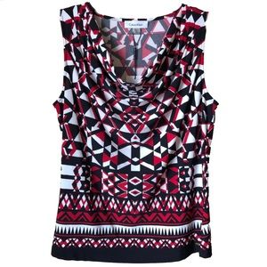 Calvin Klein Cowlneck Geometric Print Top (Petite)